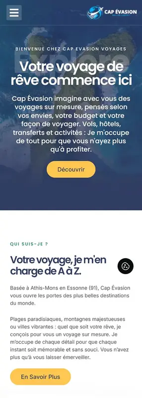 Site Cap Évasion Voyages sur smartphone